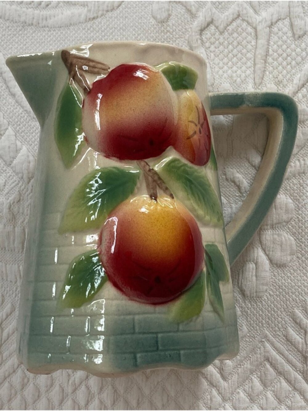Vintage St. Clement Majolica Pitcher: French Art Deco Peach Decor